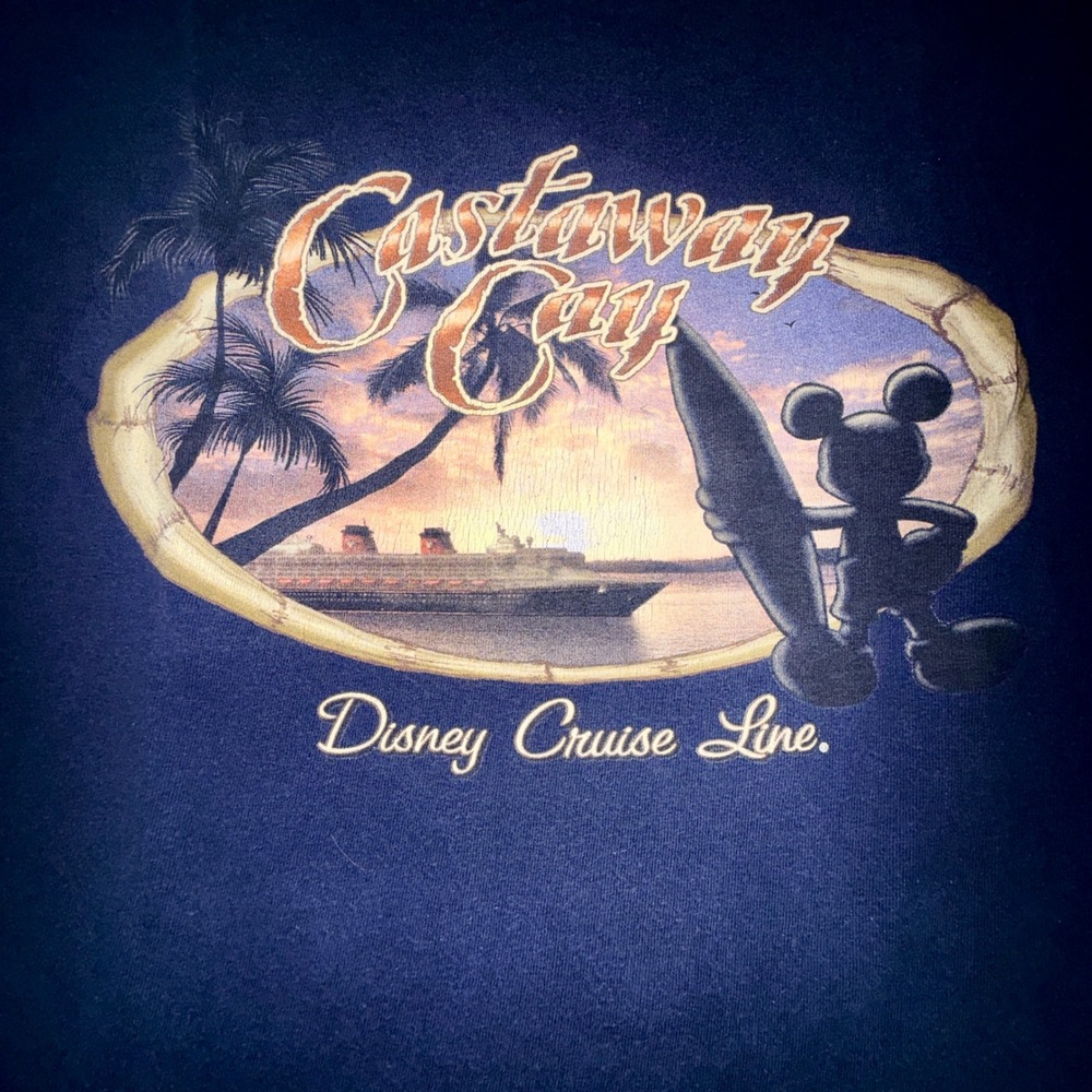 Disney Cruise Line T-Shirt Mens M‎ Navy Blue Good Castaway Cay Mickey Mouse Tee